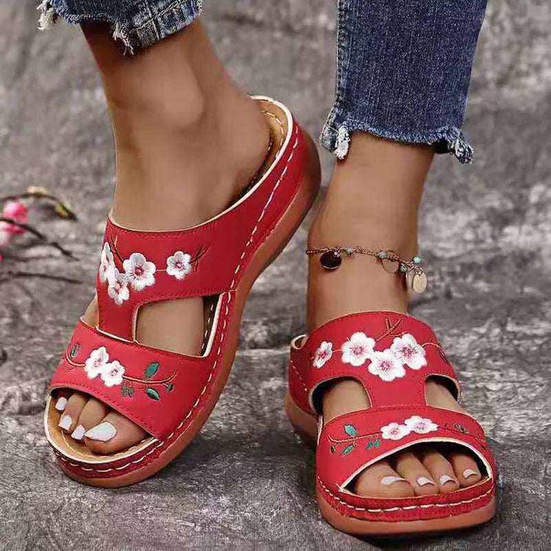 Embroidered Summer Sandals for Women - Red / 2