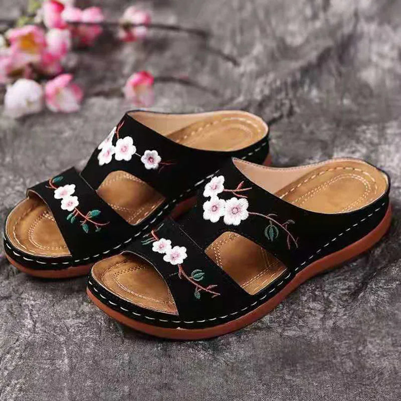 Embroidered Summer Sandals for Women - Black / 2