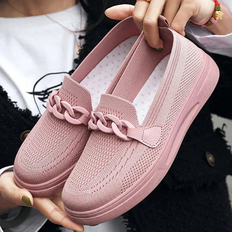 Knit Slip-On Shoes with Chain Detail