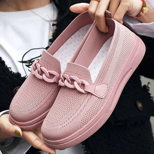 Knit Slip-On Shoes with Chain Detail