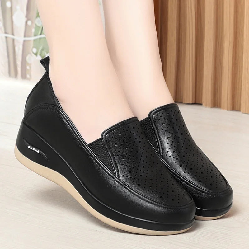 Leather Comfort Shoes Womens - Black / 2