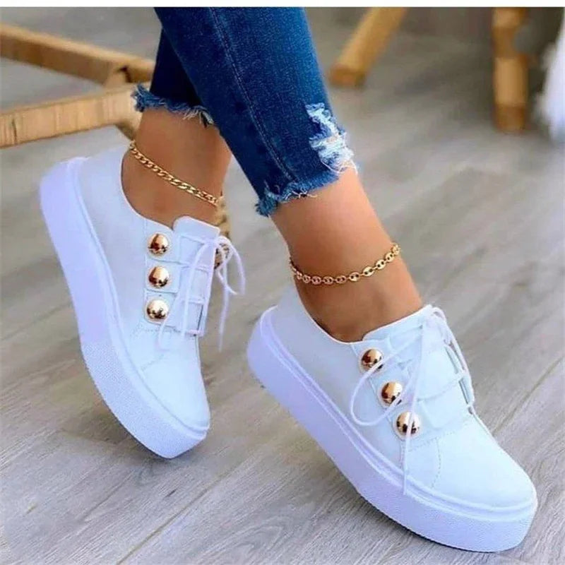 Womens Casual Comfort Sneakers - WHITE / 3