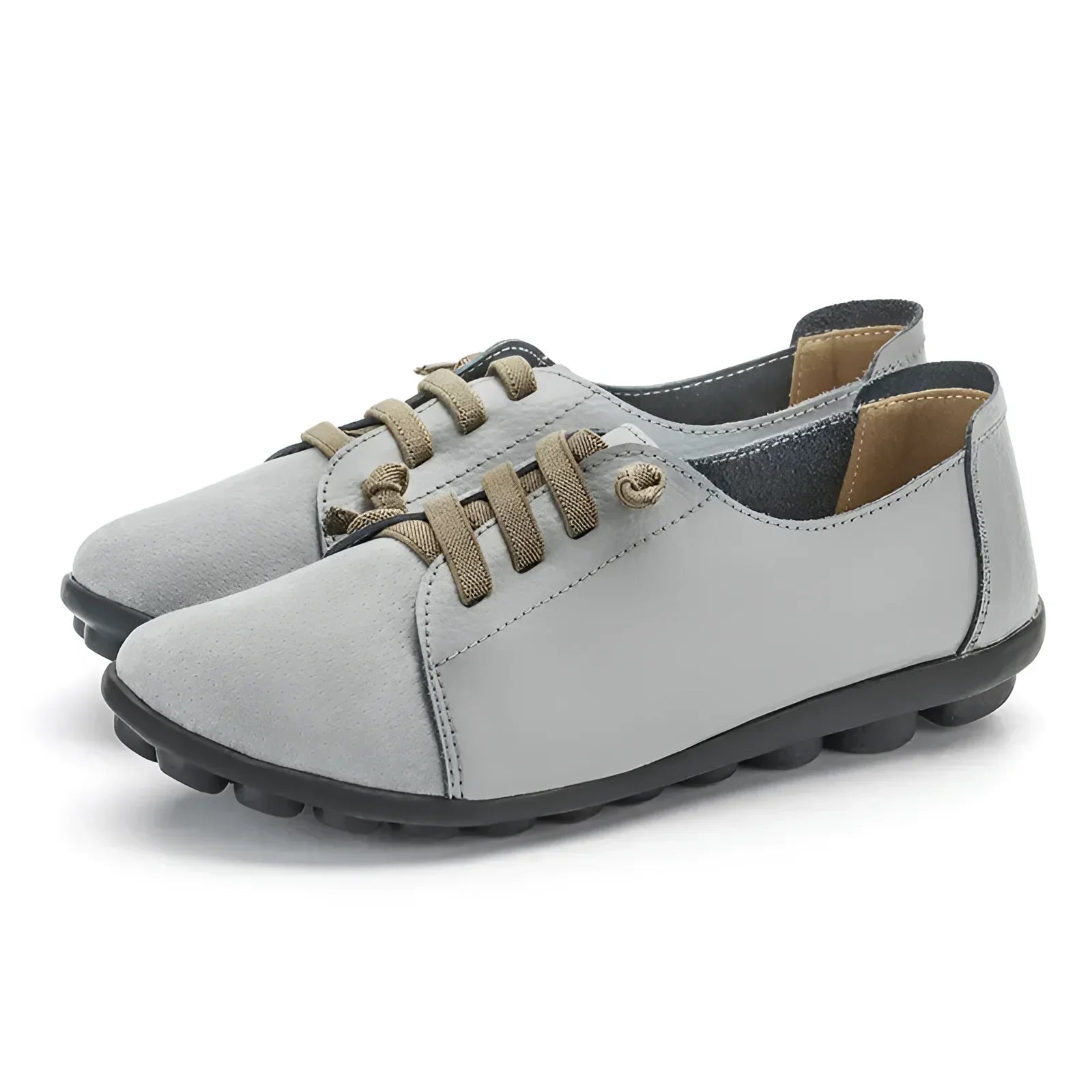 Womens Leather Lace Up Ballerina Flats - gray / 2
