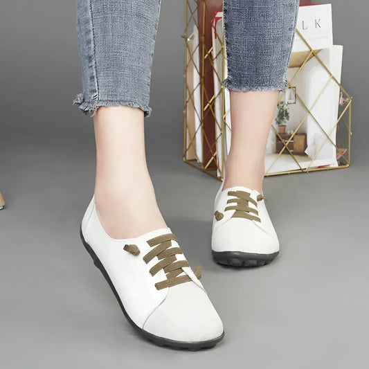 Womens Leather Lace Up Ballerina Flats