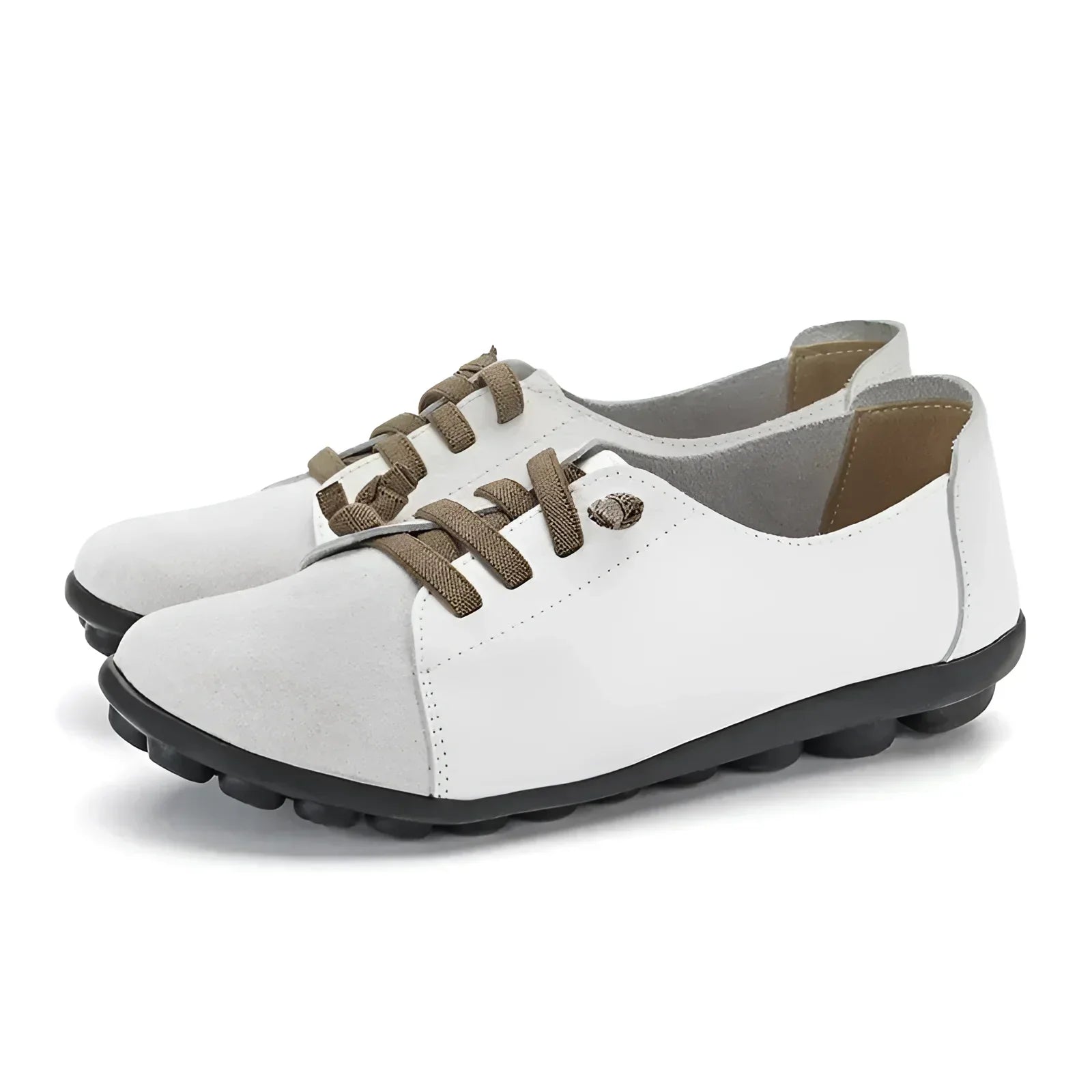 Womens Leather Lace Up Ballerina Flats - white / 2