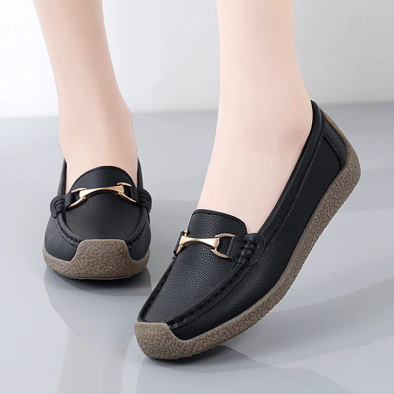 Womens Leather Moccasins - black / 2