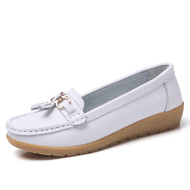 Womens Leather Moccasins - White / 2