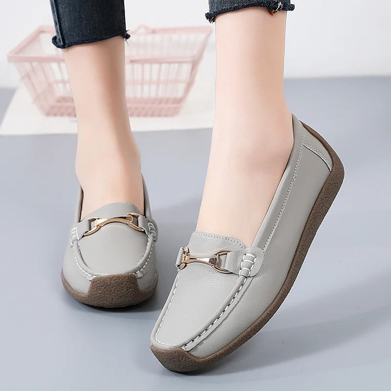 Womens Leather Moccasins - gray / 2
