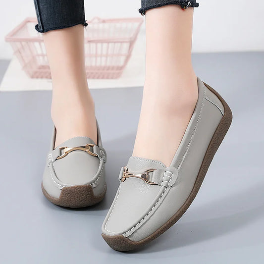Womens Leather Moccasins - gray / 2
