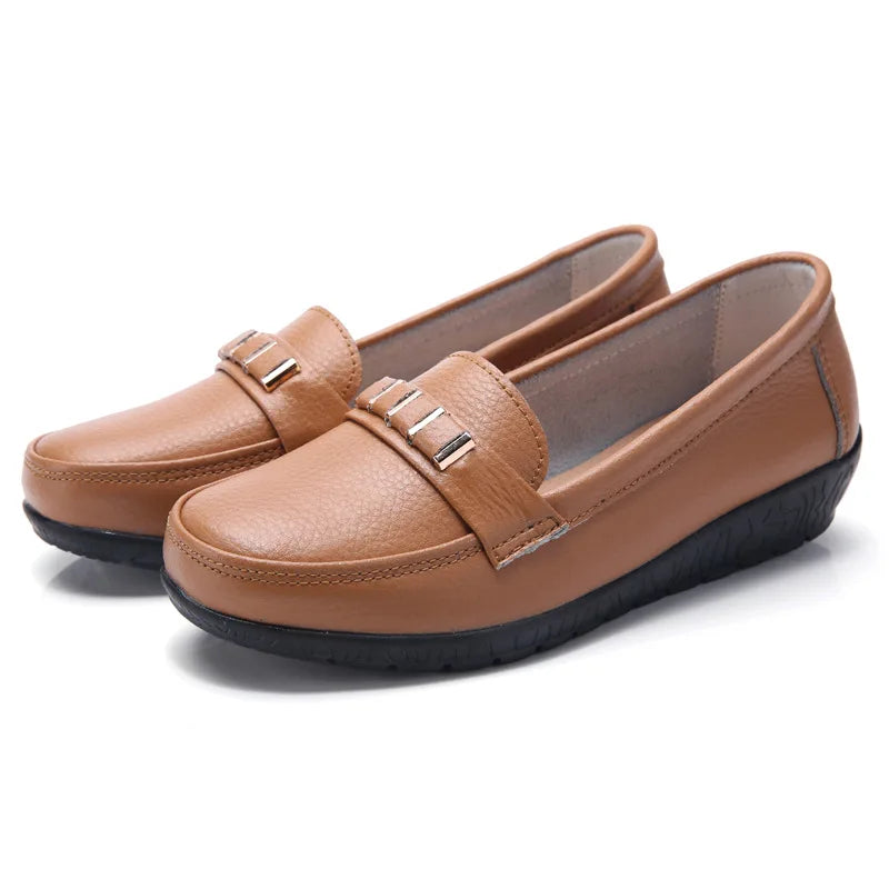 Womens Leather Slip On Flats - brown / 2