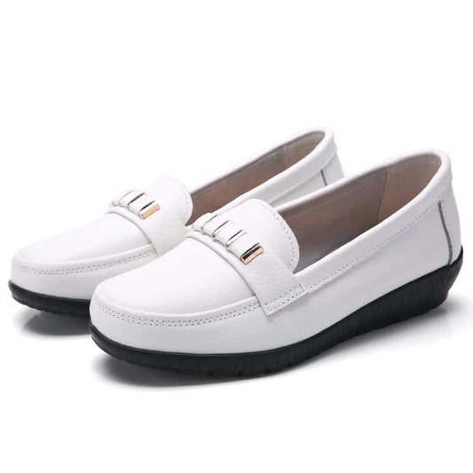Womens Leather Slip On Flats - white / 2