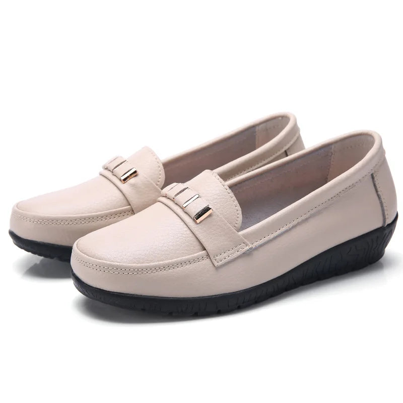Womens Leather Slip On Flats - beige / 2