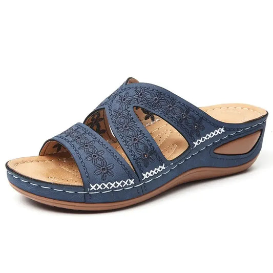 Womens Leather Summer Sandals - Dark blue / 4