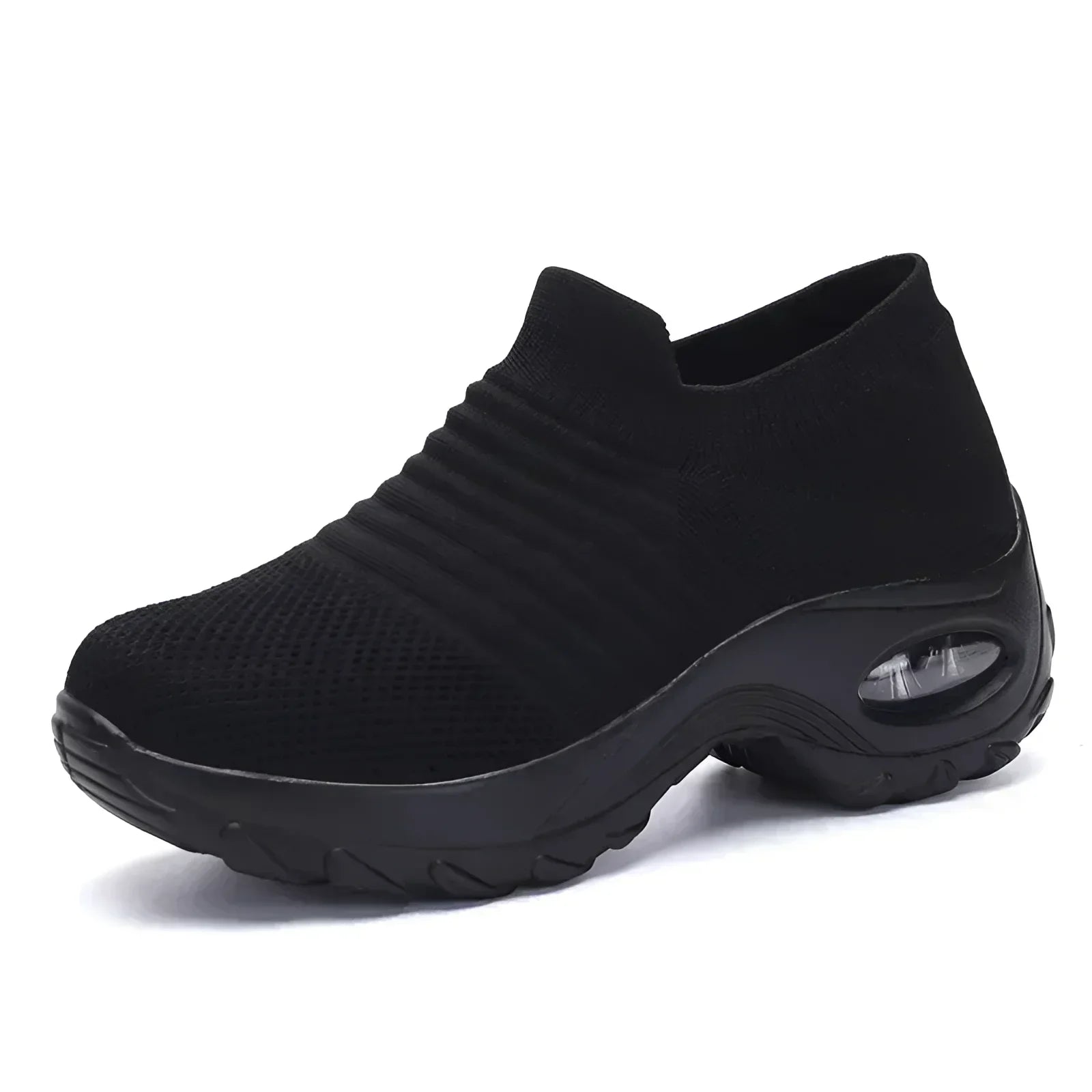 Womens Lightweight Walking Sneakers - Pure black / 2